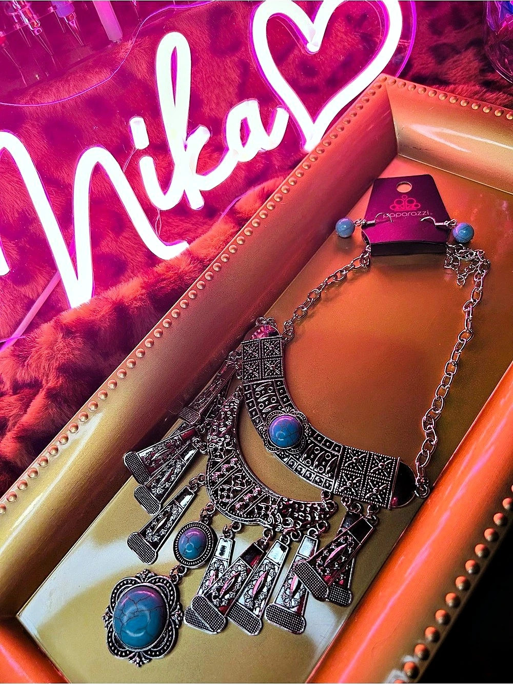 Paparazzi Statement Pendant Necklace in Silver & Blue